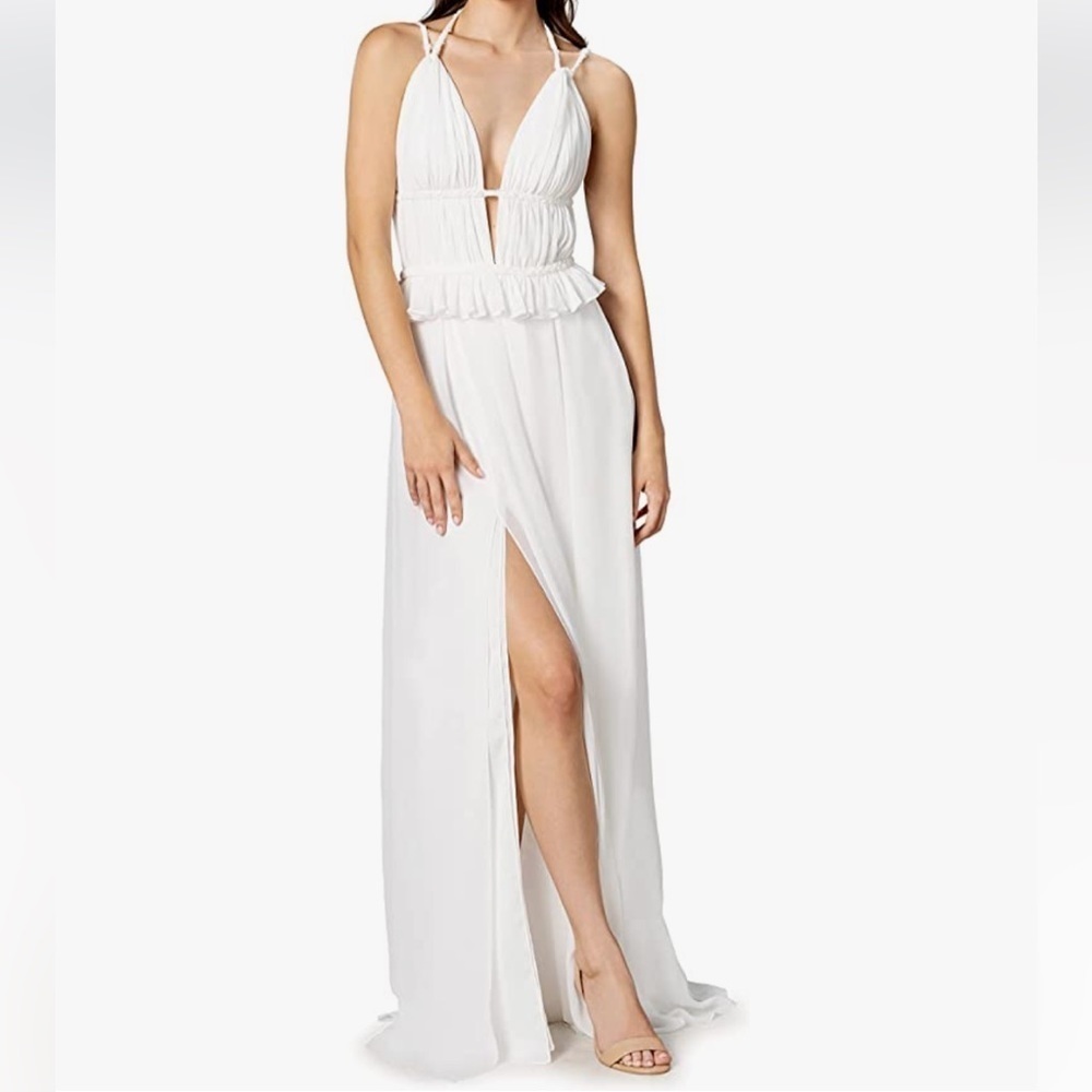Dress the Population Off-White Athena Fit and Flare Maxi Dress Size S